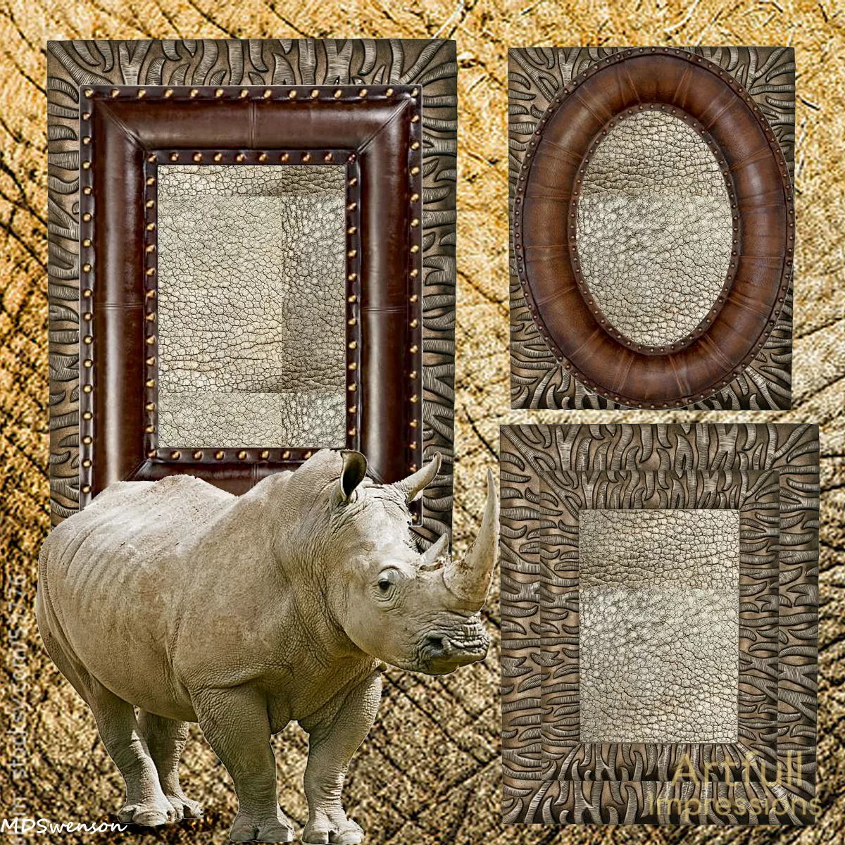 African Safari Rhino with Faux Leather & Animal Texture Frames