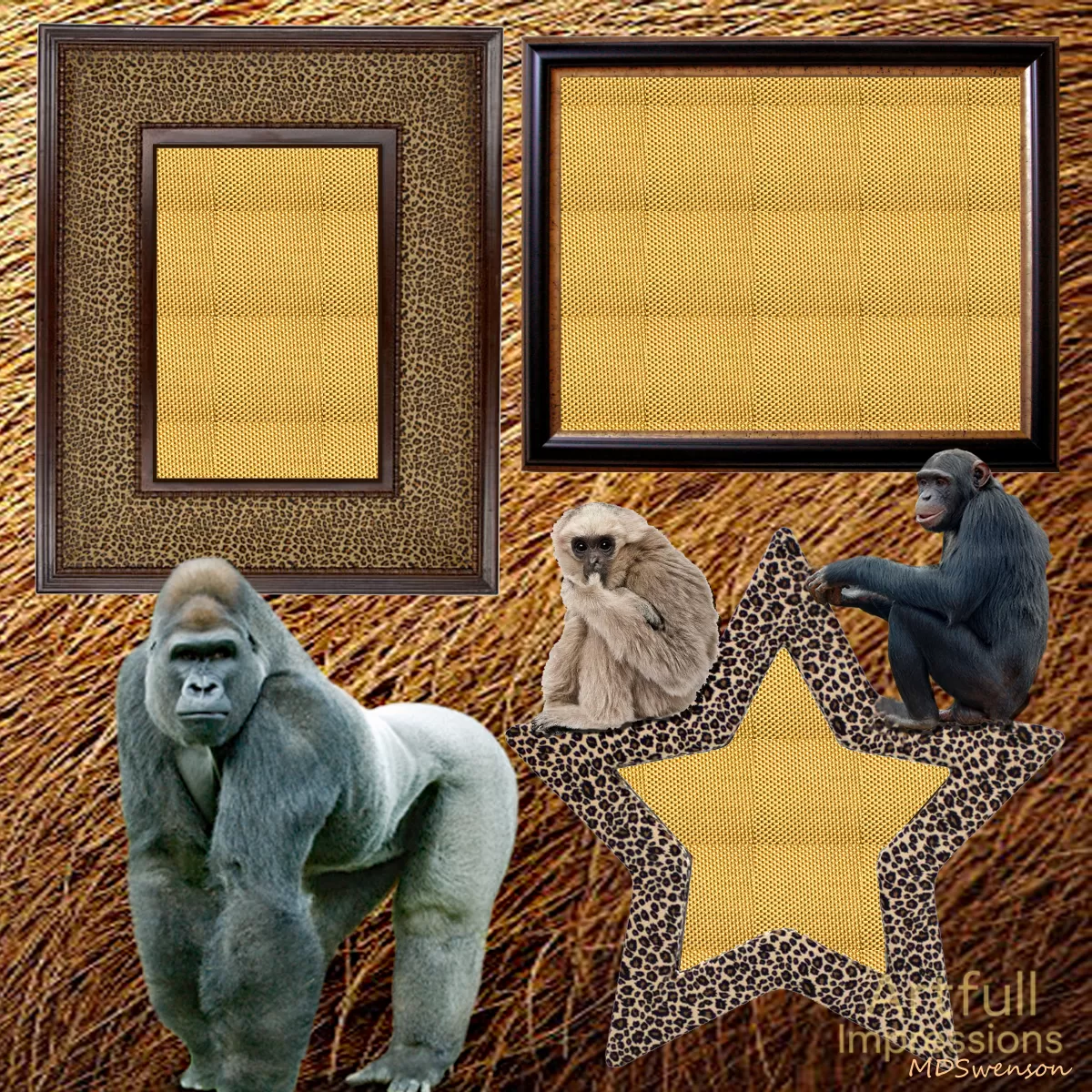 Safari Primate with Leopard Border and Star Frame