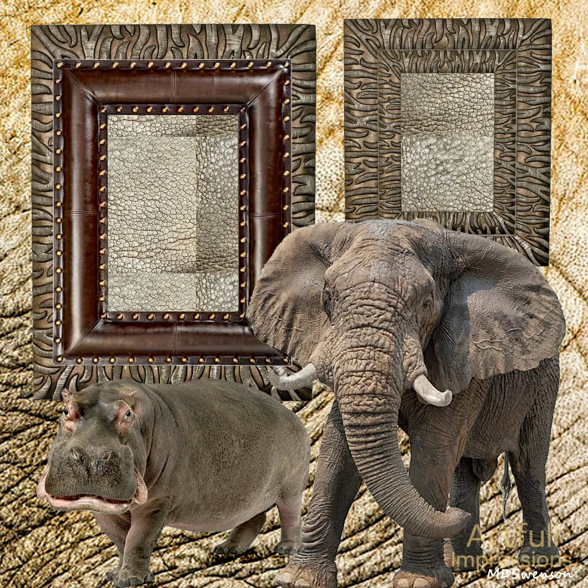 Safari Wildlife Scrapbook Page – Hippo & Elephant Theme