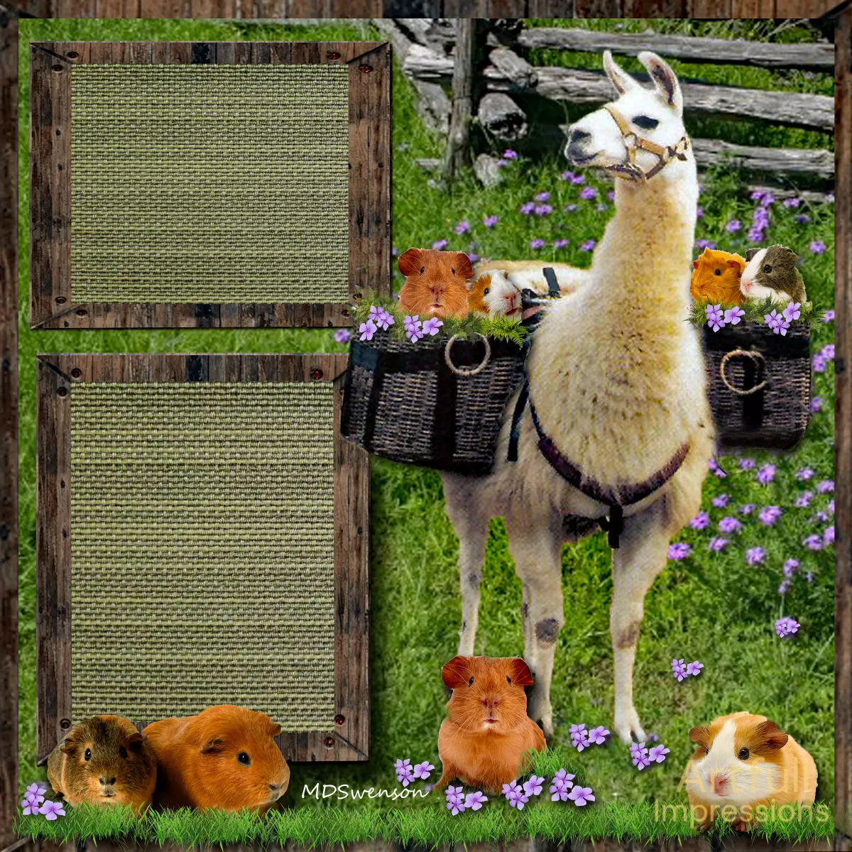 Whimsical Llama & Guinea Pig Scrapbook Page