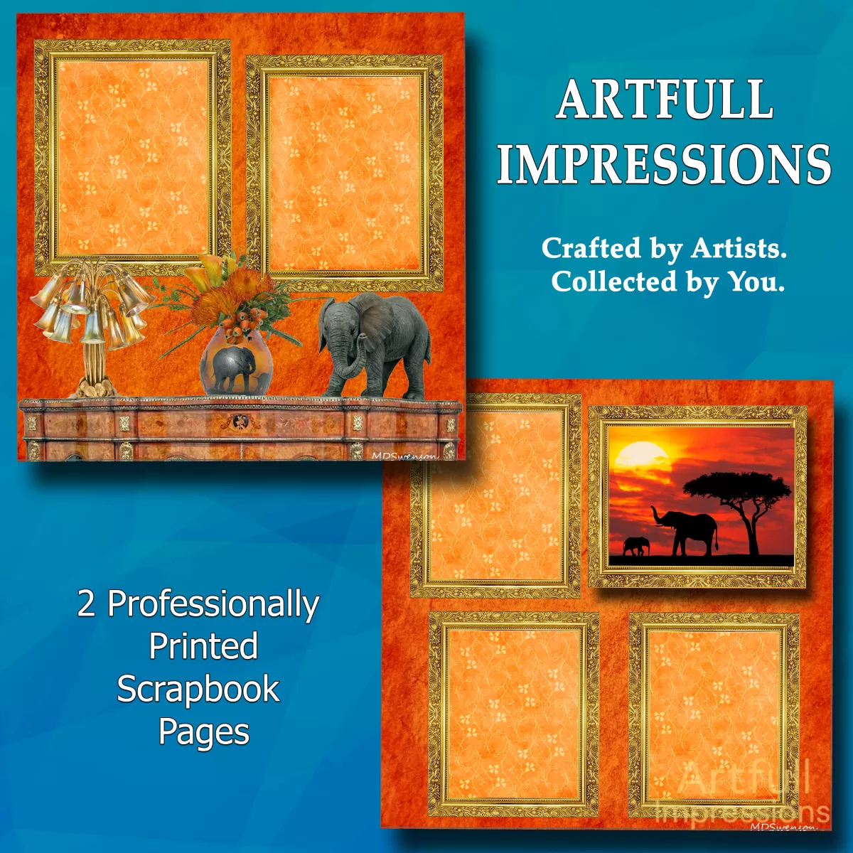 Elephants -Set of 2 Elephants - Safari Personalized Wall Art or Scrapbook Pages