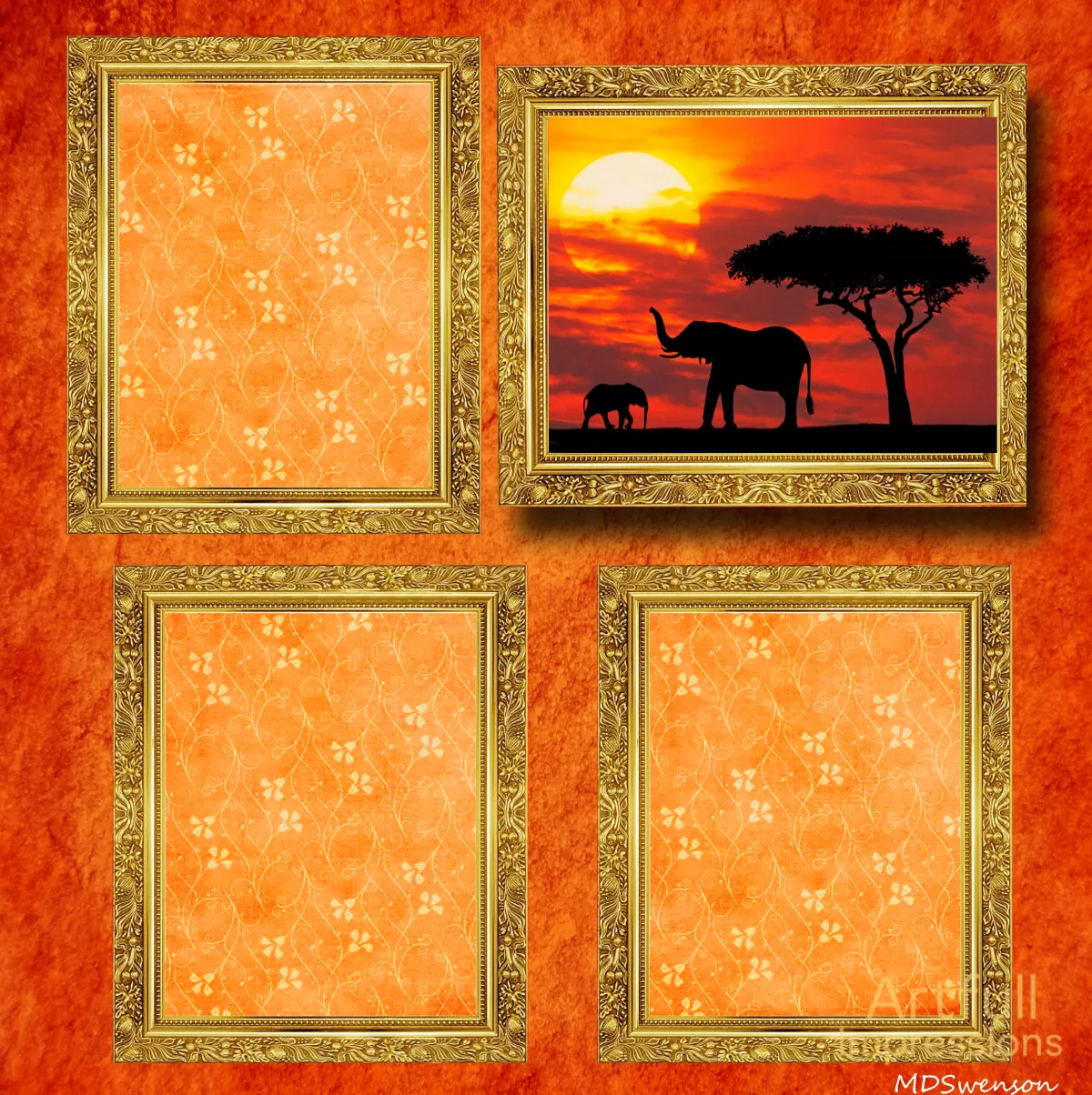 Elephants -Set of 2 Elephants - Safari Personalized Wall Art or Scrapbook Pages