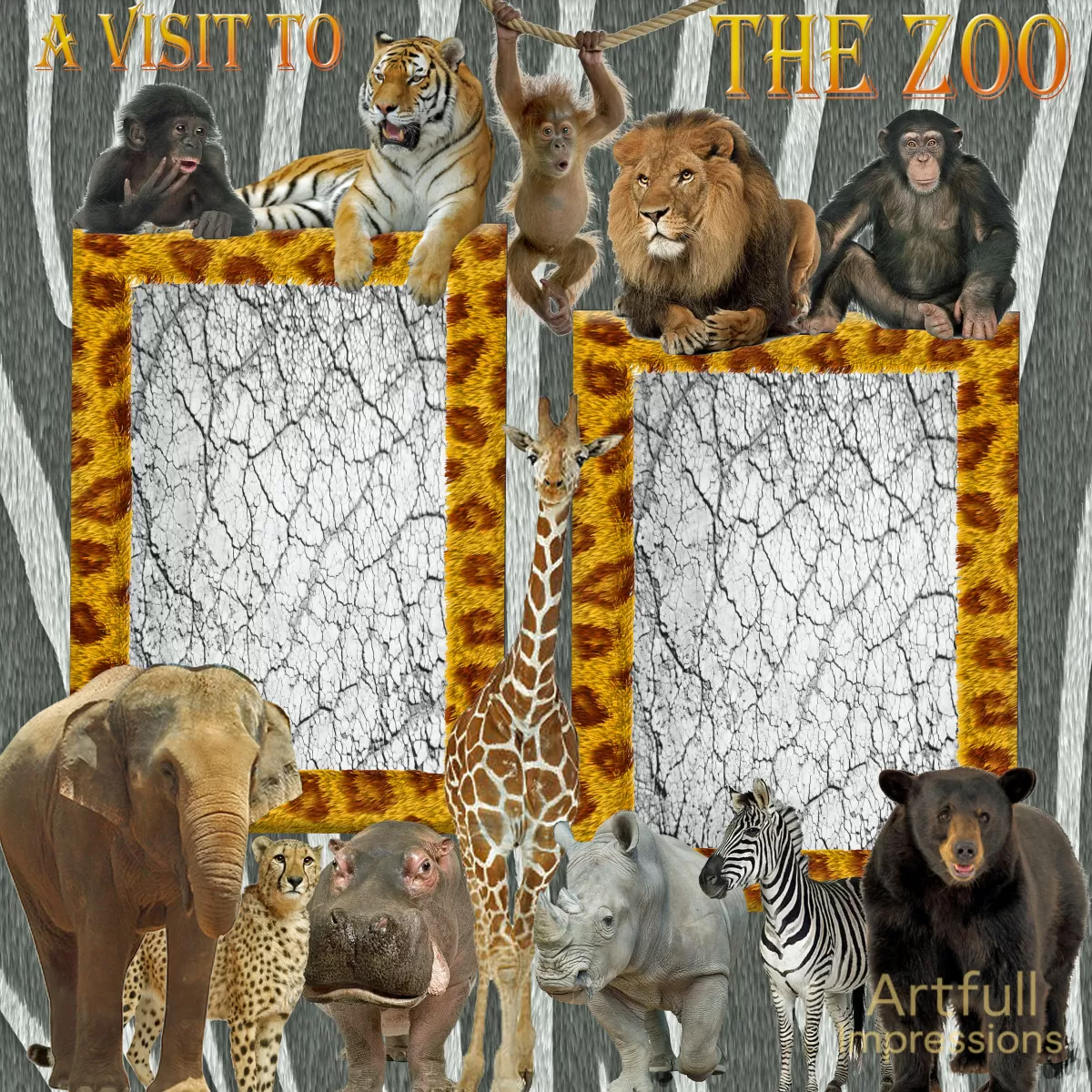Zoo - Visit to the Zoo Personalized Wall Art or Scrapbook Page with Crackle Look Inserts