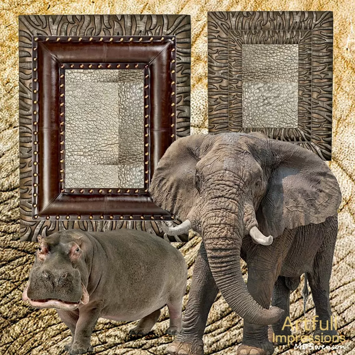 Elephant & Hippo - Safari Personalized Wall Art or Scrapbook Page
