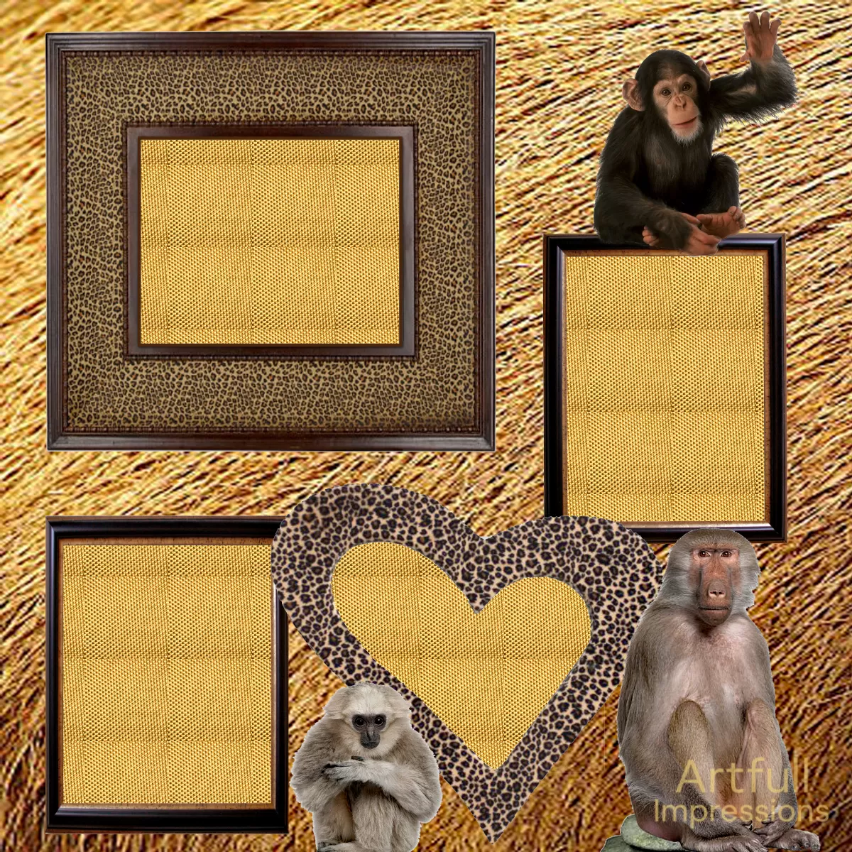 Primates -  Set of 2 Primate Safari Personalized Wall Art or Scrapbook Pages
