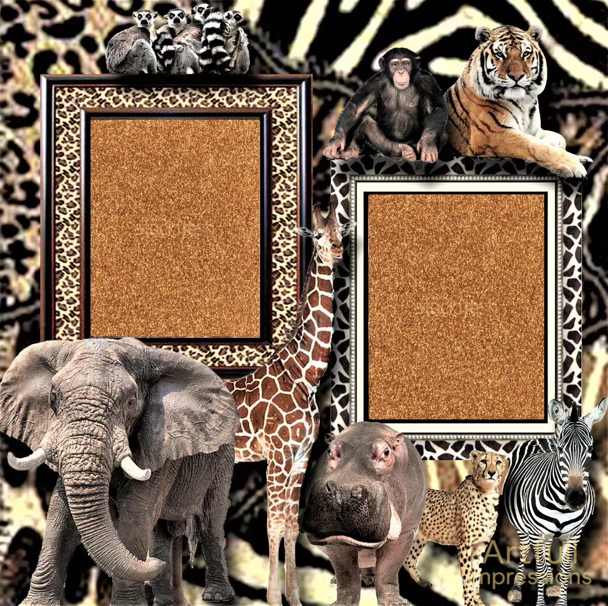 Safari or Zoo Animals- Set of 2 Personalized Wall Art or Scrapbook Pages