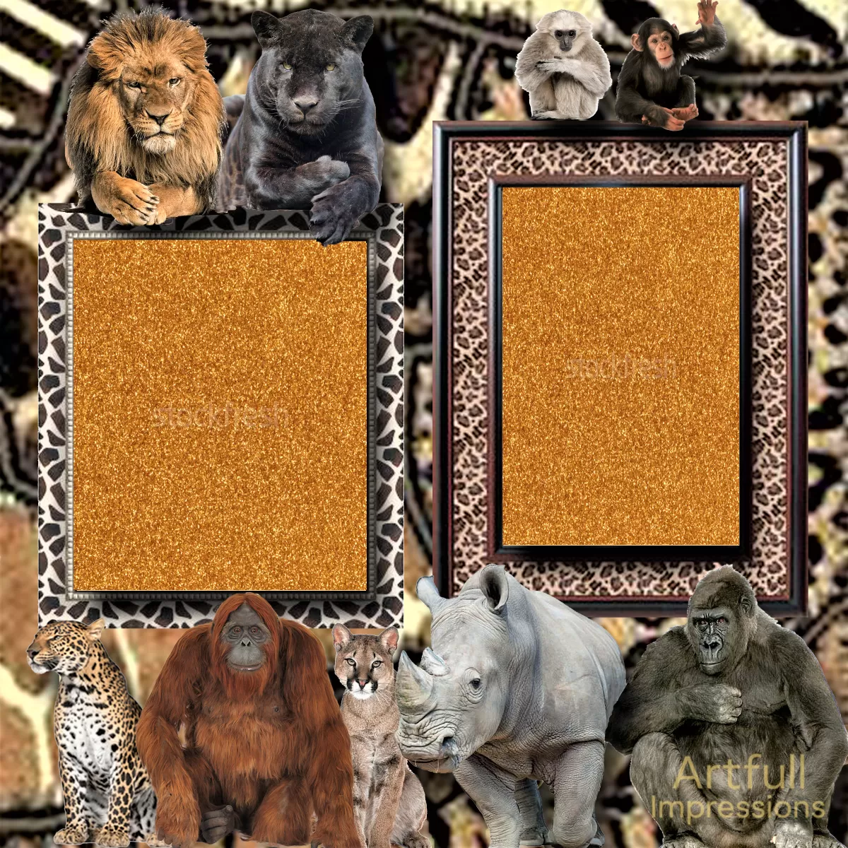 Safari or Zoo Animals- Set of 2 Personalized Wall Art or Scrapbook Pages