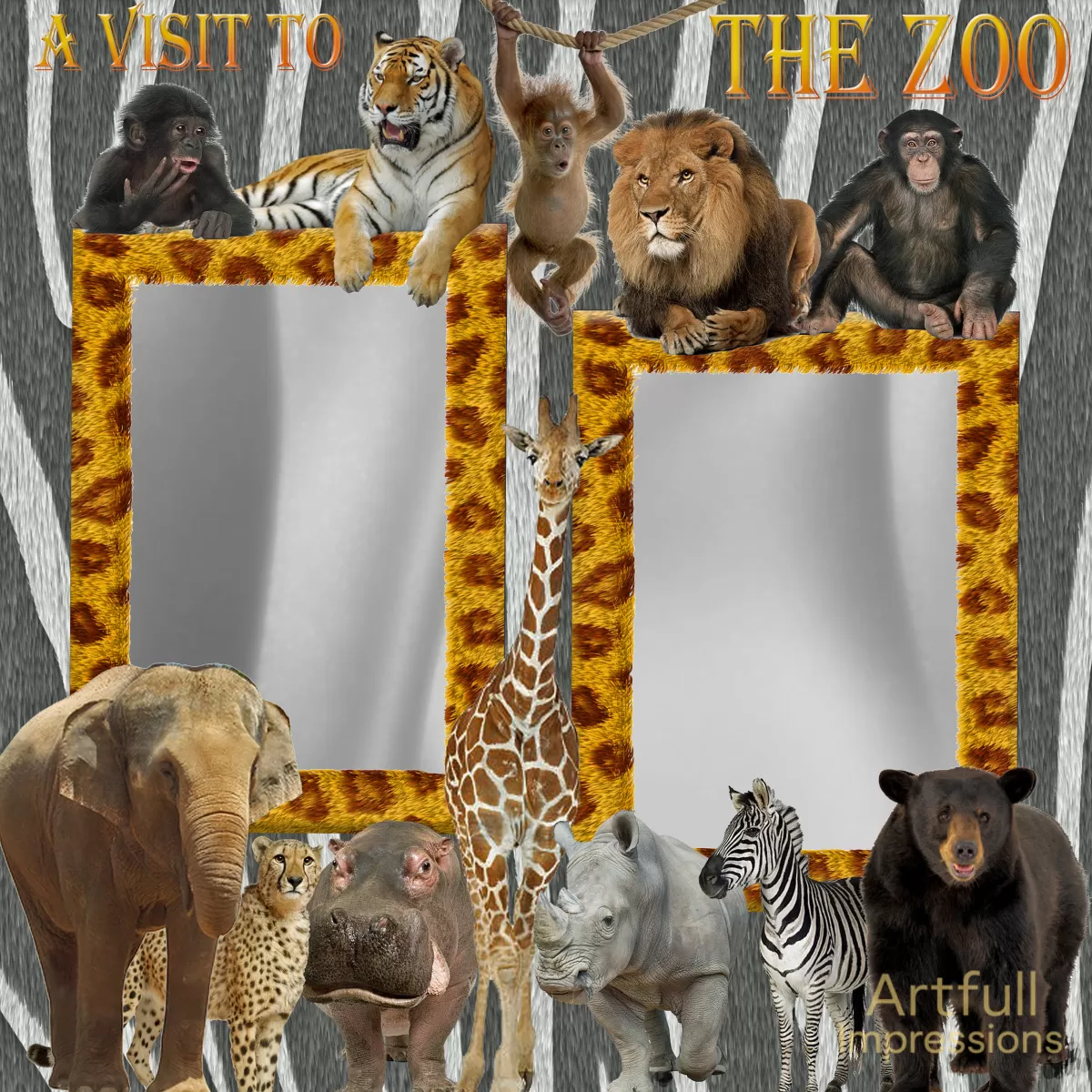 Zoo or Safari- A Set of 2 Personalized Wall Art or Scrapbook Pages