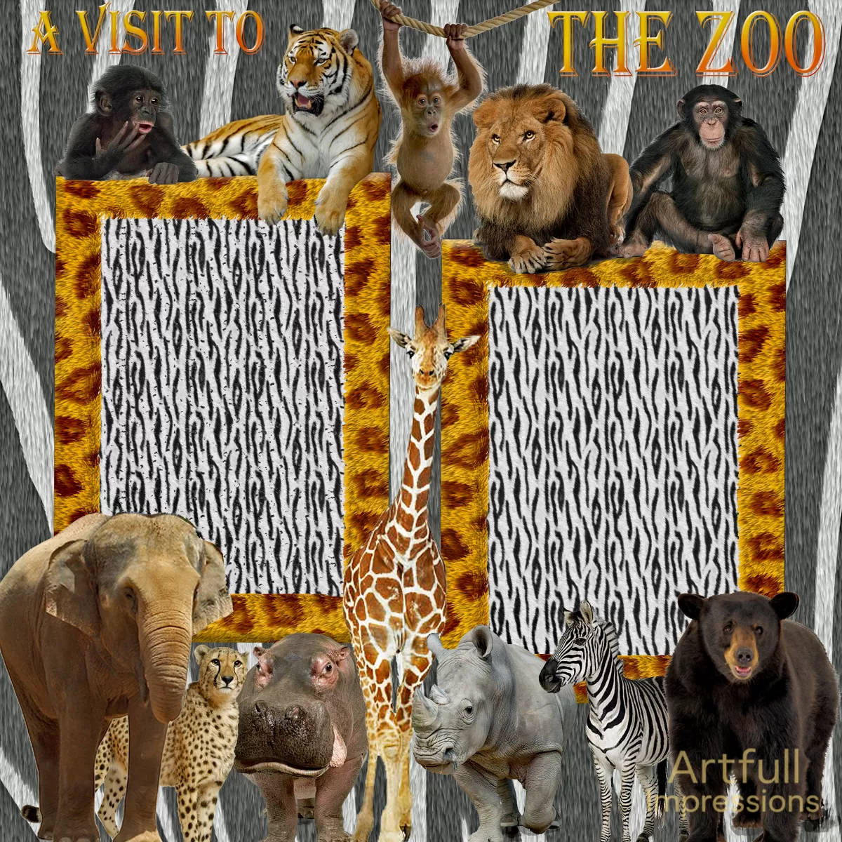 Zoo – Set of 2 “A Visit to the Zoo” Personalized Wall Art or Scrapbook Pages