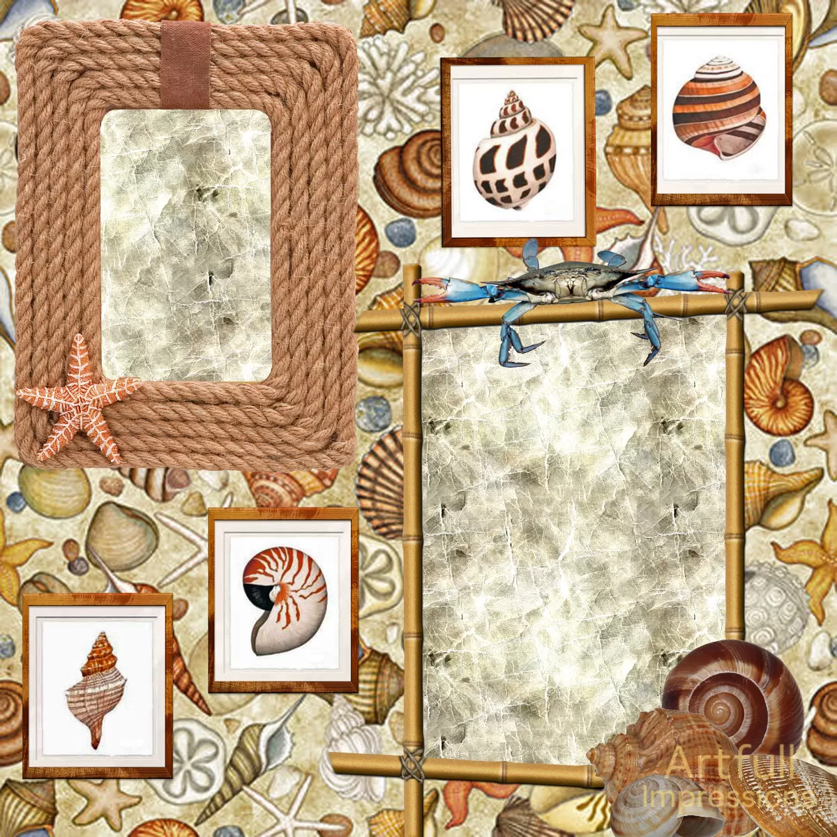 Beach Themed - Coastal Seashell Personalized Wall Art or Scrapbook Page