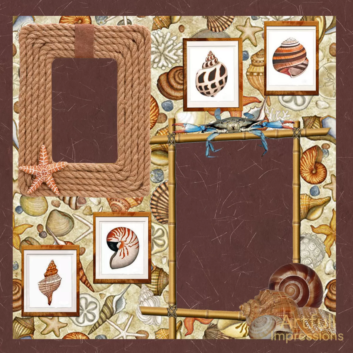 Beach Themed "By the Seashore" Nautical Scrapbook Page or Personalized Wall Art
