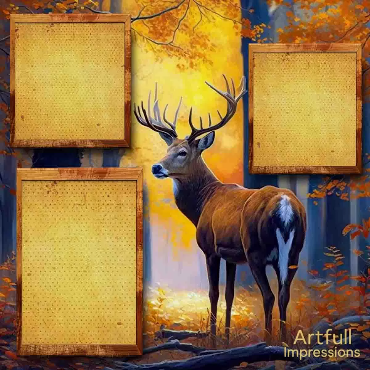 Deer - Majestic Autumn Buck in Rustic Fall Forest - Personalized Wall Art or Scrapbook Page