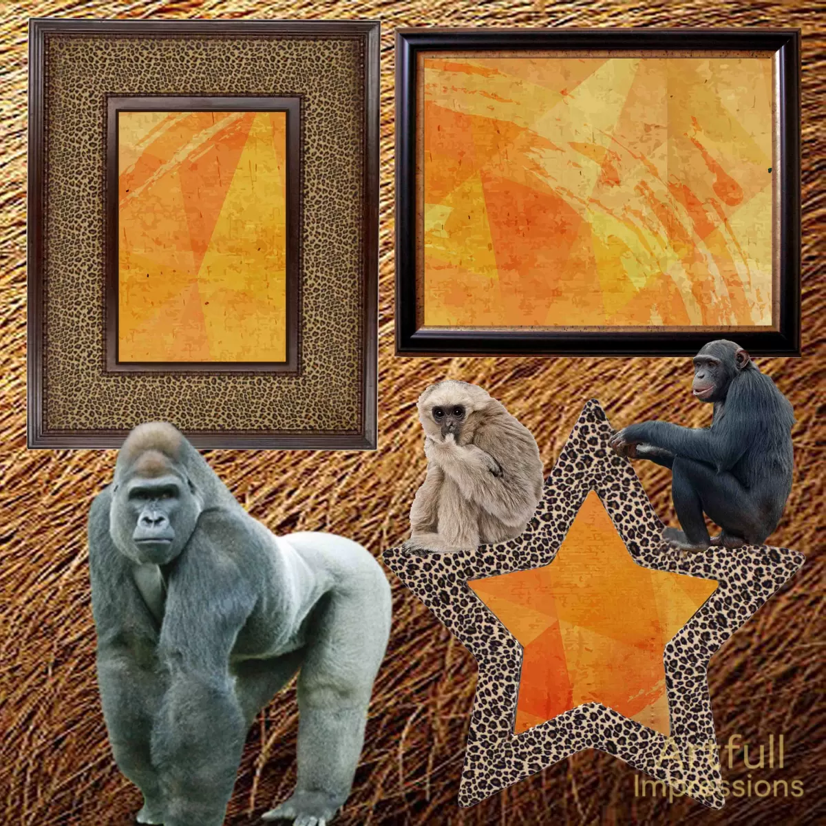 Primates - Jungle Safari Monkey & Gorilla  Personalized Wall Art or Scrapbook Page