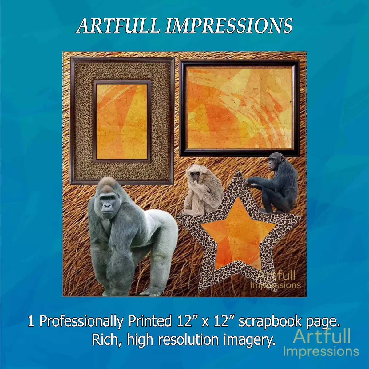 Primates - Jungle Safari Monkey & Gorilla  Personalized Wall Art or Scrapbook Page
