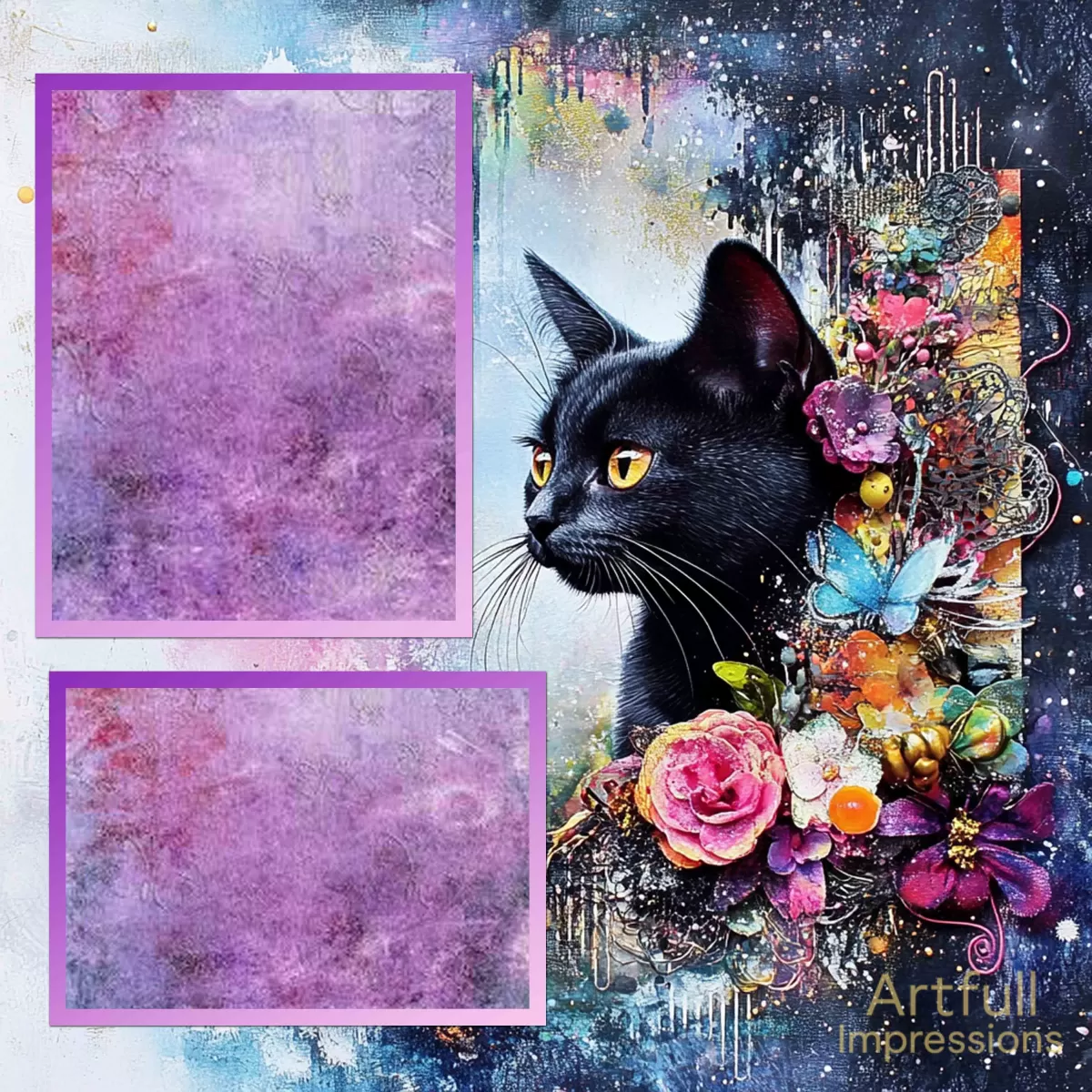 Cats - Mystical Black Cat - Personalized Wall Art or Scrapbook Page