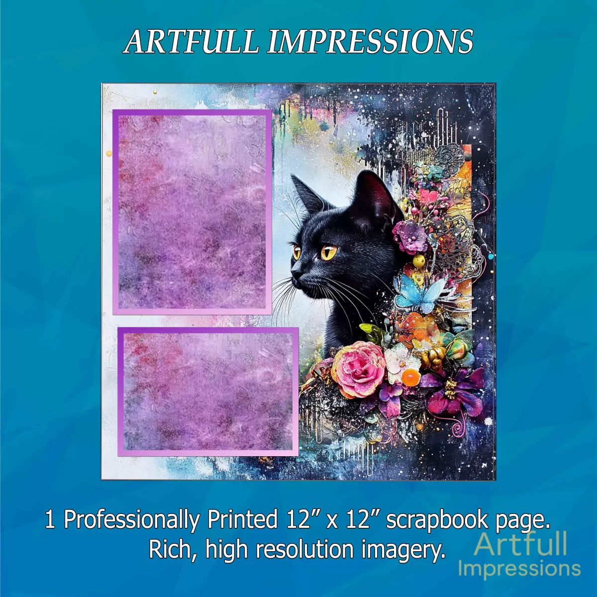 Cats - Mystical Black Cat - Personalized Wall Art or Scrapbook Page