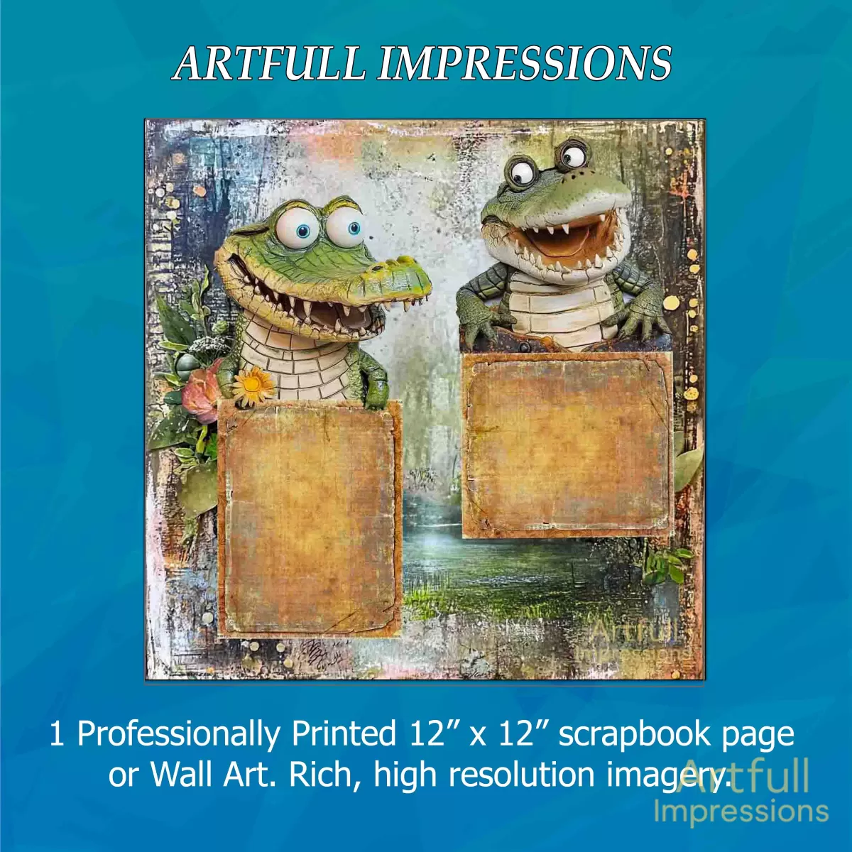 Alligators-Whimsical Charming Alligator - Personalized Wall Art or Scrapbook Page