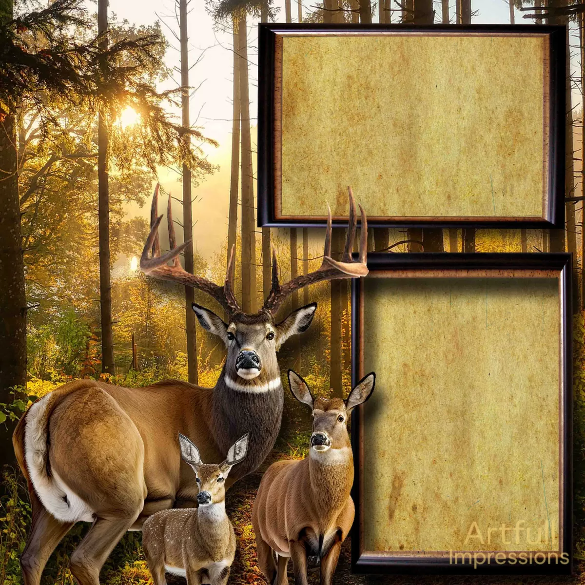 Deer - Whitetail Deer Family Personalized Wall Art or Scrapbook