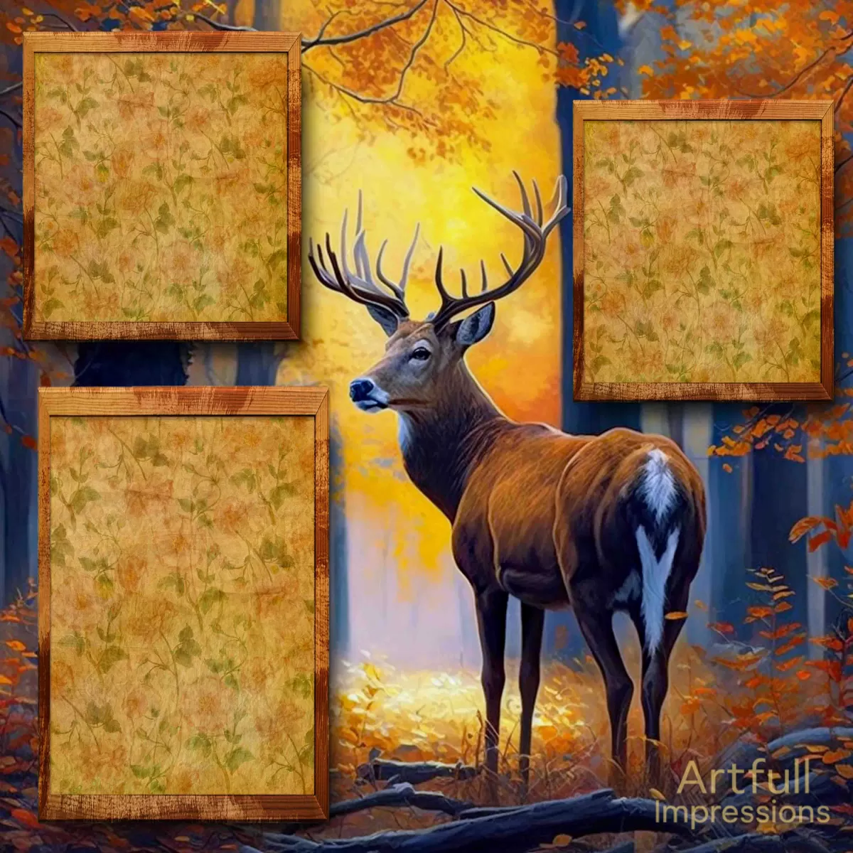 Deer - Golden Forest Buck - Personalized Wall Art or Scrapbook Page