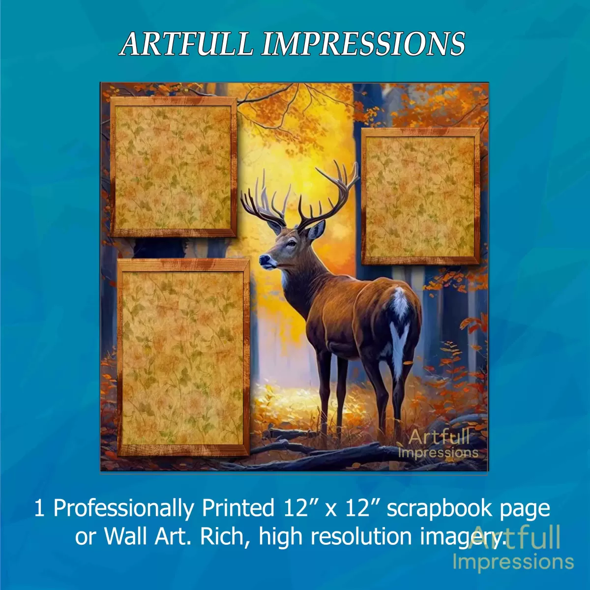 Deer - Golden Forest Buck - Personalized Wall Art or Scrapbook Page