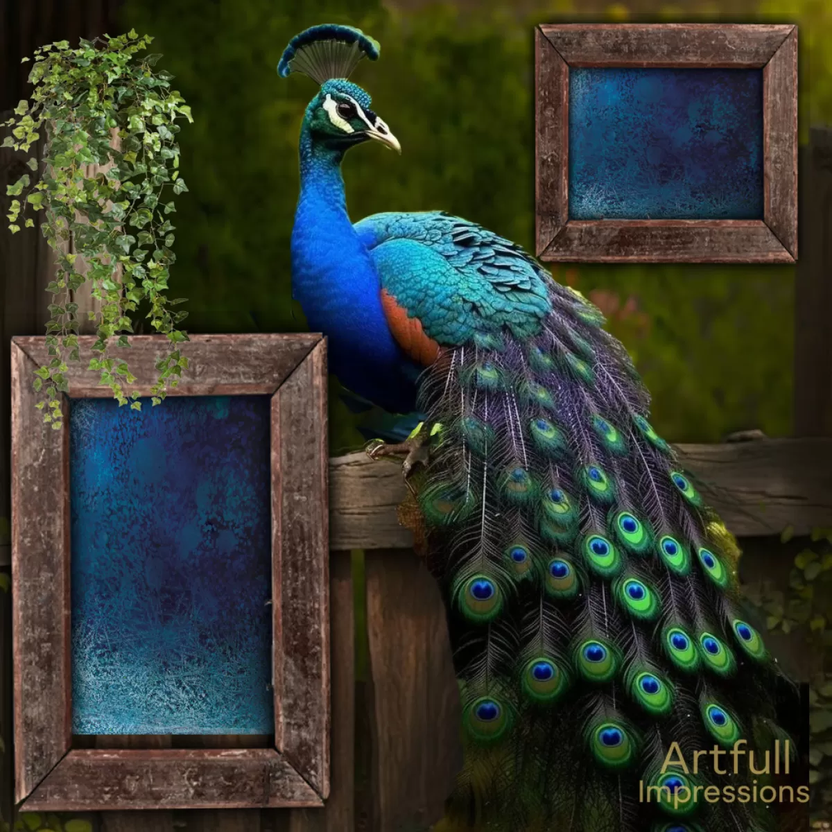 Bird - Elegant Peacock Personalized Wall Art or Scrapbook Page