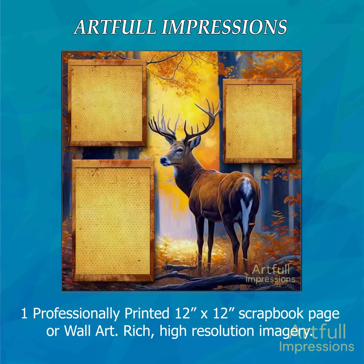 Deer - Majestic Autumn Buck in Rustic Fall Forest - Personalized Wall Art or Scrapbook Page
