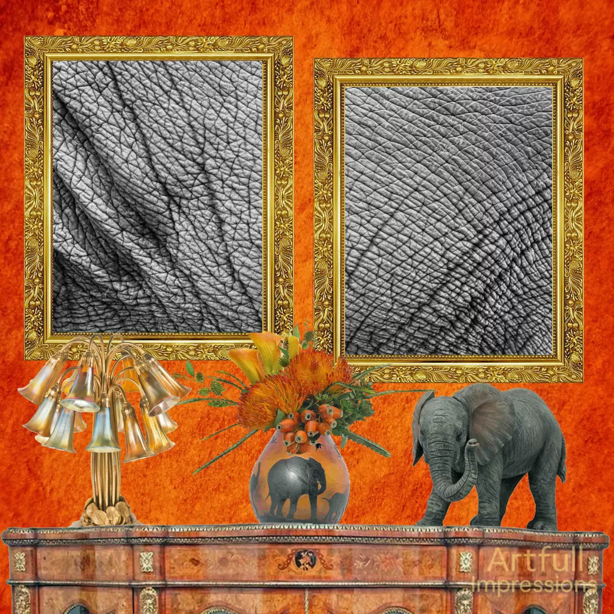 Elephant - Safari Inspired Design Personalized Wall Art or Scrapbook Page