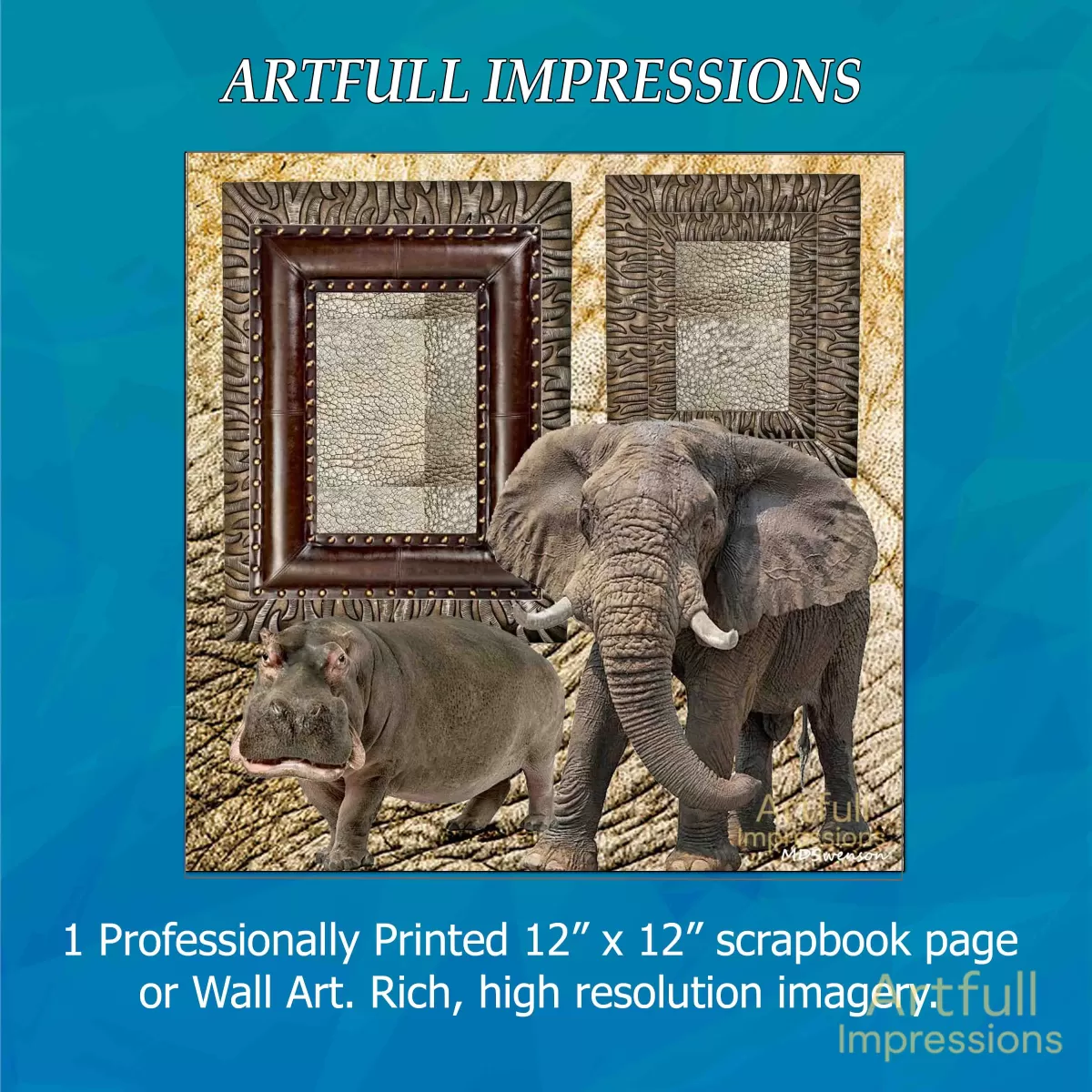 Elephant & Hippo - Safari Personalized Wall Art or Scrapbook Page