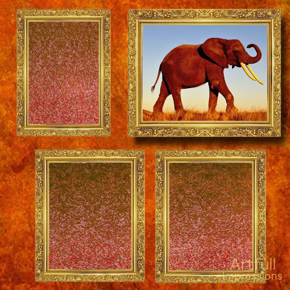 Elephants - Set of 2 Elegant Elephant Personalized Wall Art or Scrapbook Pages