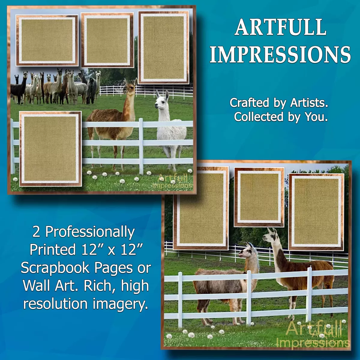 Llamas - Set of 2 Llama Farm Personalized Wall Art or Scrapbook Pages