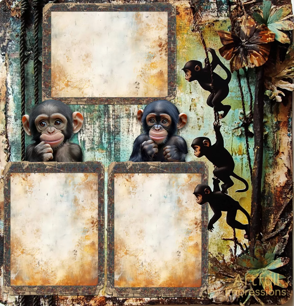 Primates - Baby Chimps Personalized Wall Art or Scrapbook Page