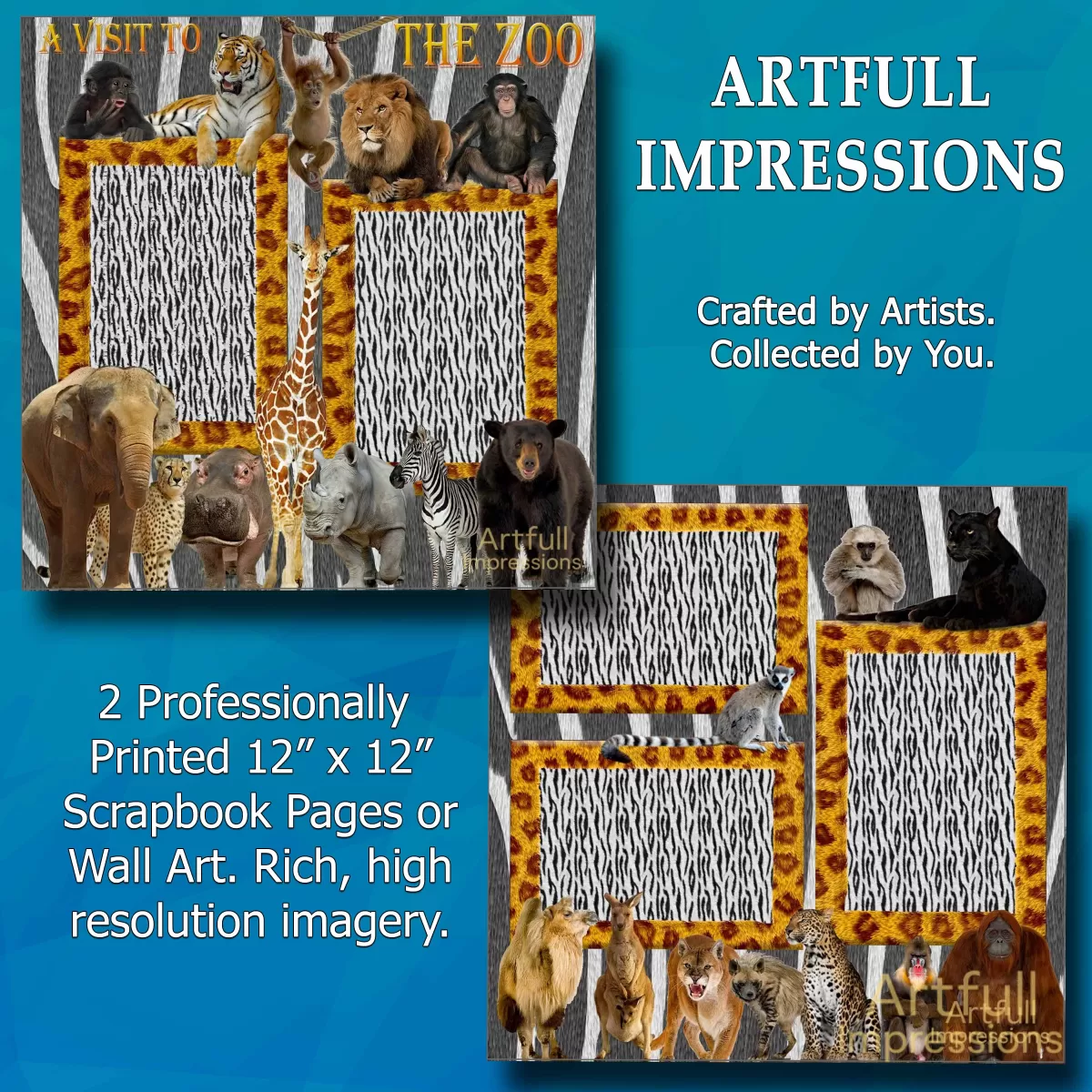Zoo – Set of 2 “A Visit to the Zoo” Personalized Wall Art or Scrapbook Pages