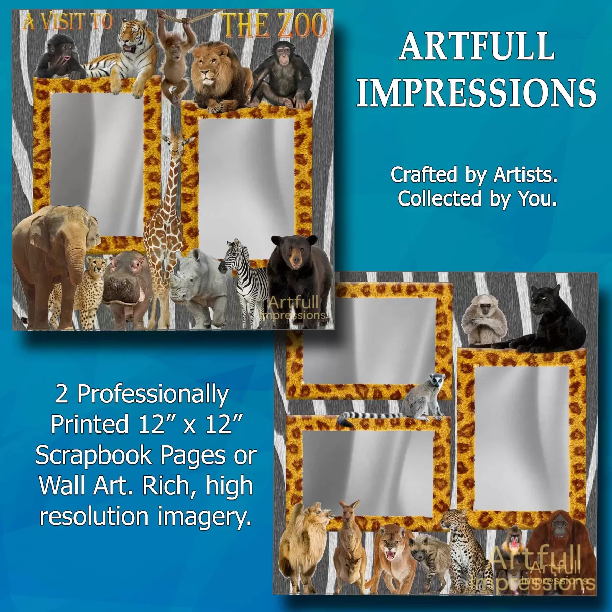 Zoo or Safari- A Set of 2 Personalized Wall Art or Scrapbook Pages