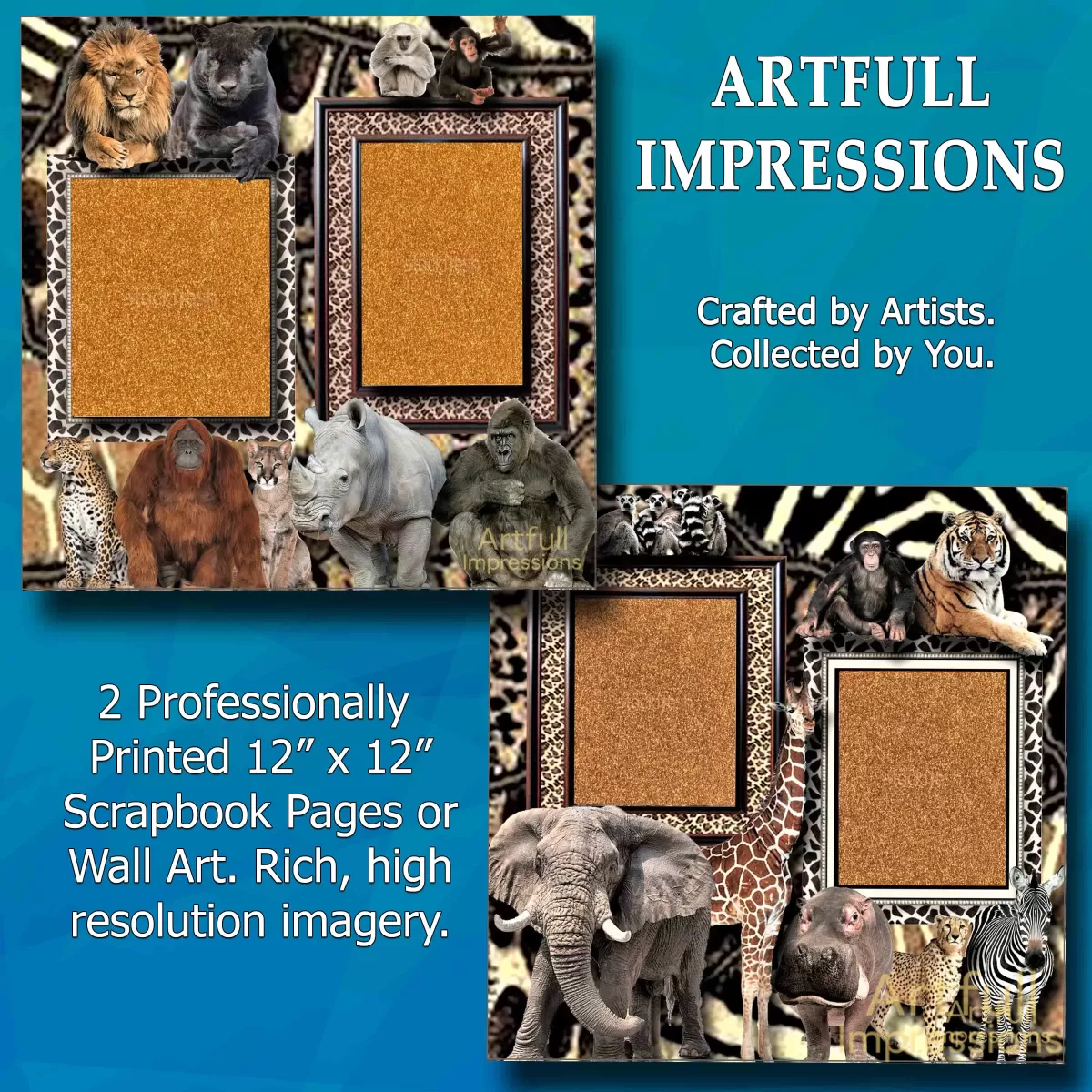 Safari or Zoo Animals- Set of 2 Personalized Wall Art or Scrapbook Pages