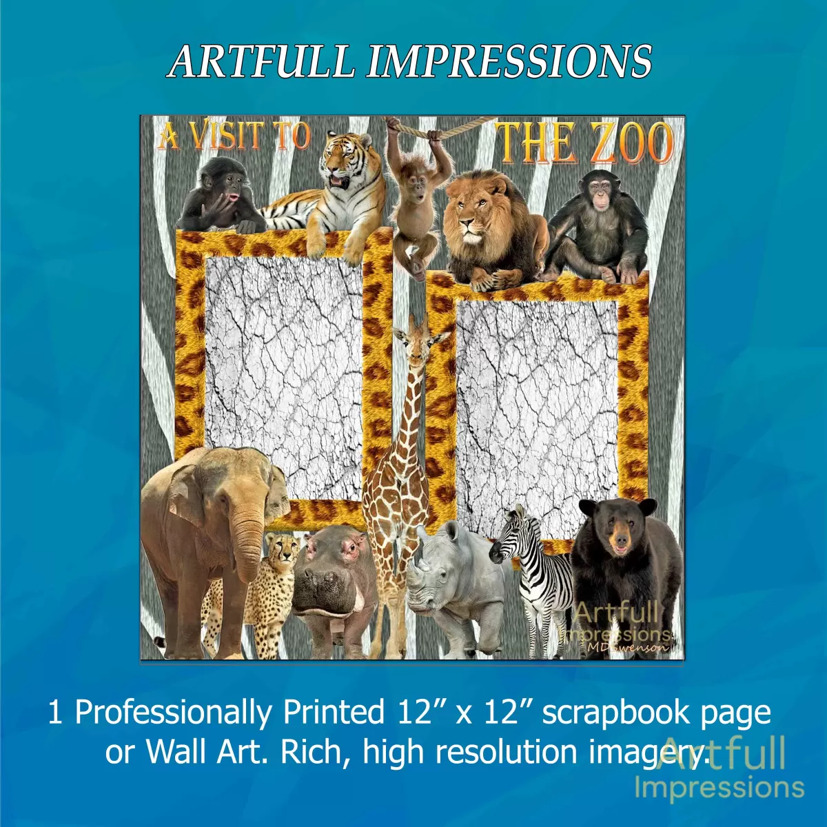 Zoo - Visit to the Zoo Personalized Wall Art or Scrapbook Page with Crackle Look Inserts