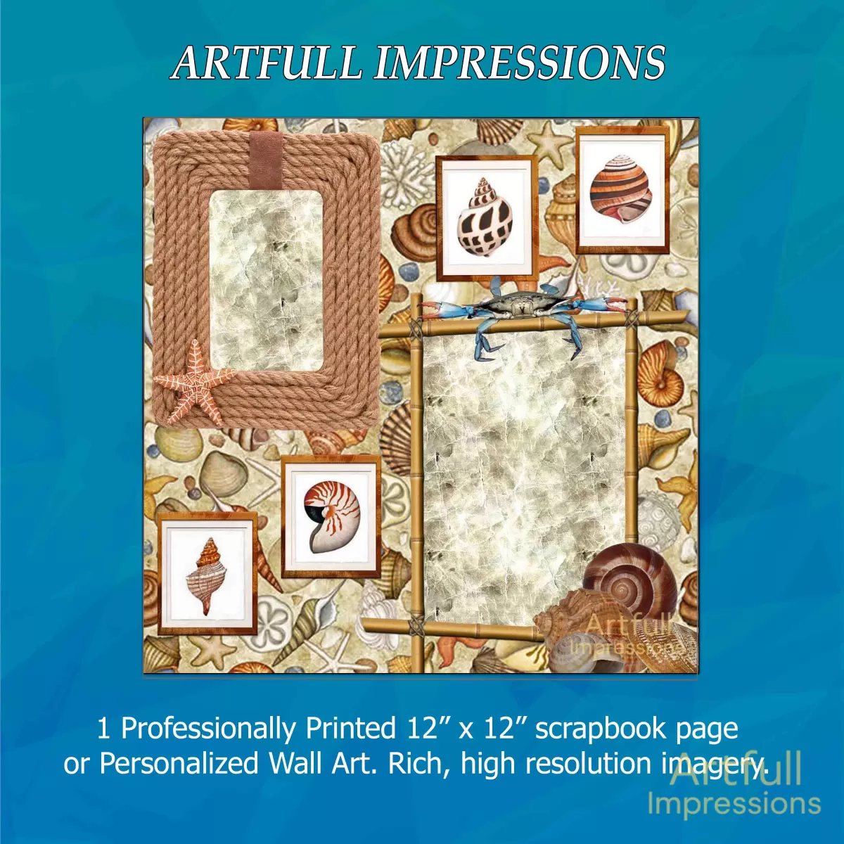 Beach Themed - Coastal Seashell Personalized Wall Art or Scrapbook Page