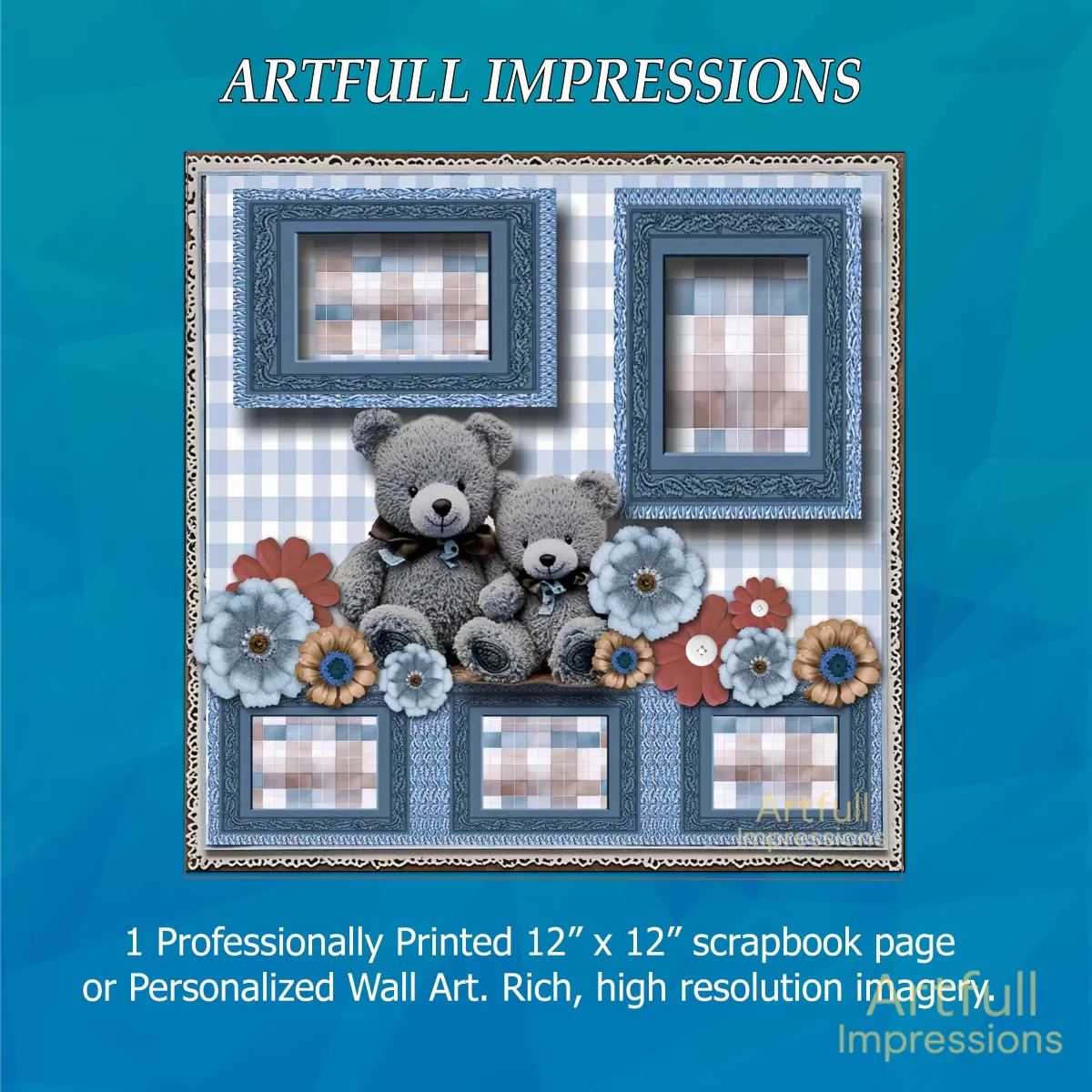 Children - Baby Boy Teddy Bear Personalized Wall Art or Scrapbook Page
