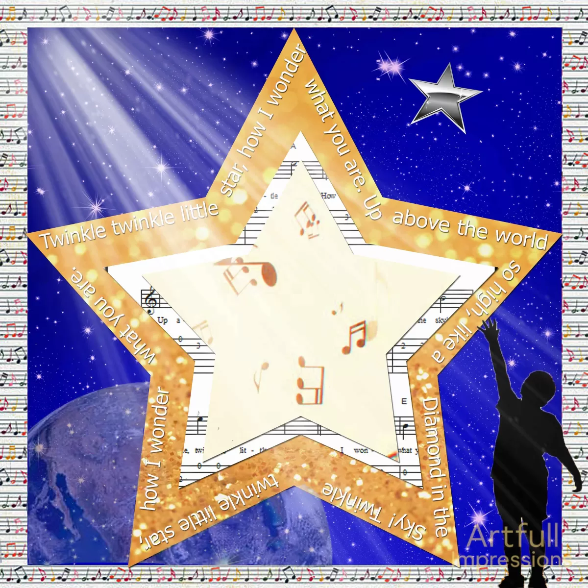 Children - Twinkle Twinkle Little Star - A Boy's Personalized Wall Art or Scrapbook Page
