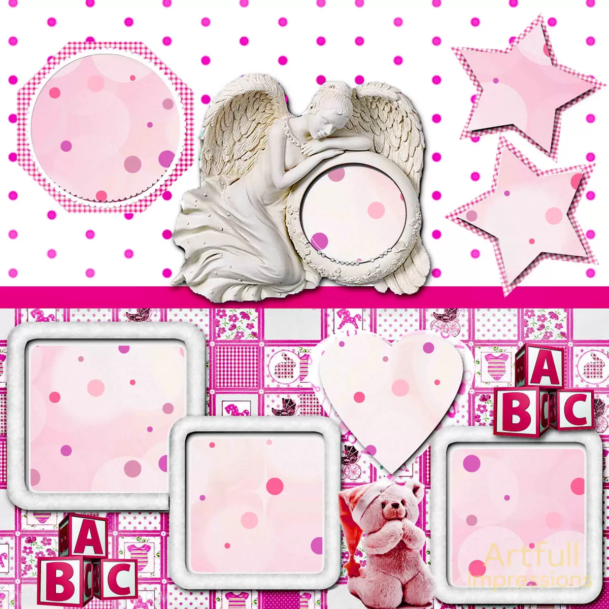 Children - Baby Girl Angel & ABC Blocks Personalized Wall Art or Scrapbook Page