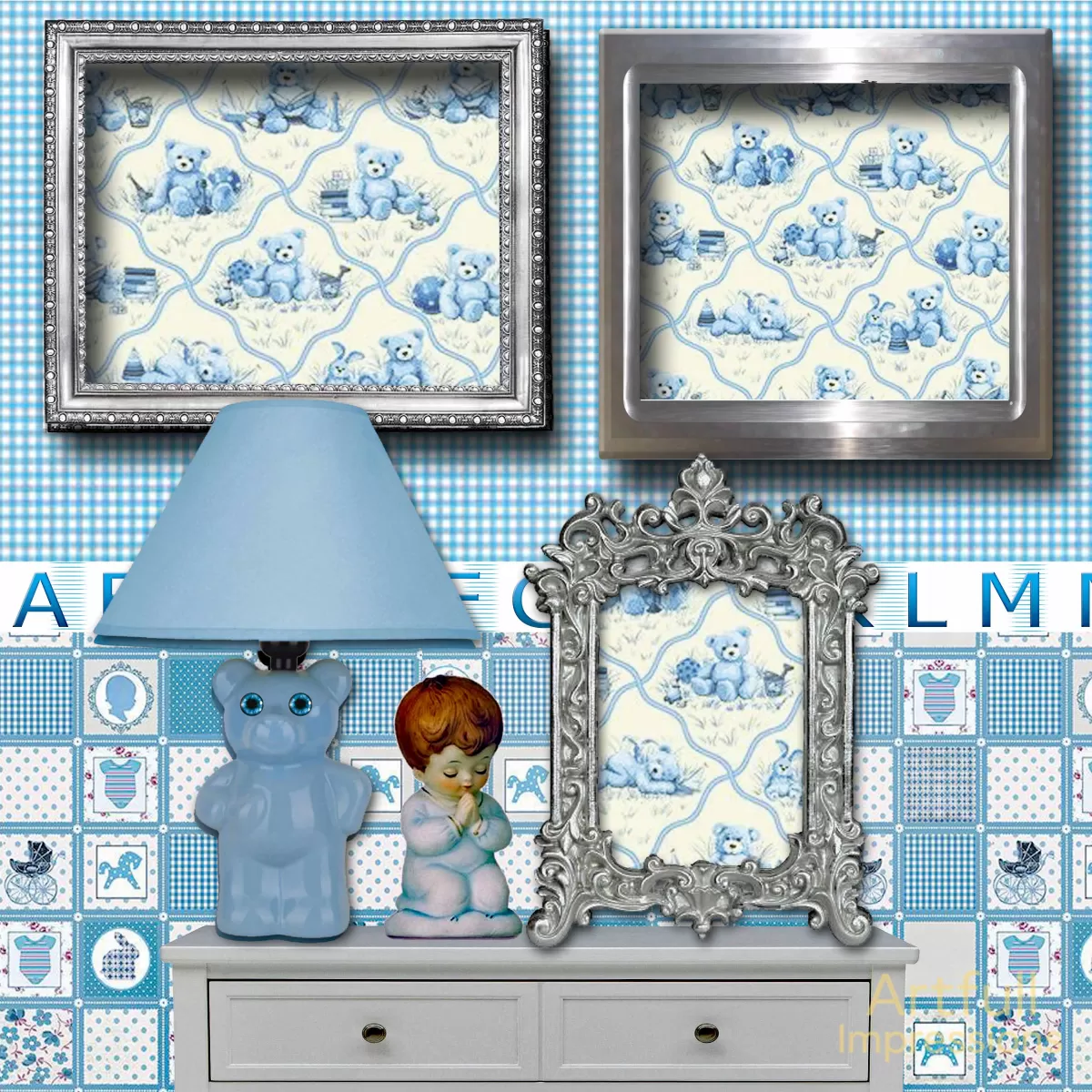 Children - Sweet Dreams Teddy Bear Nursery Set of 2 Personalized Wall Art or Scrapbook Pages