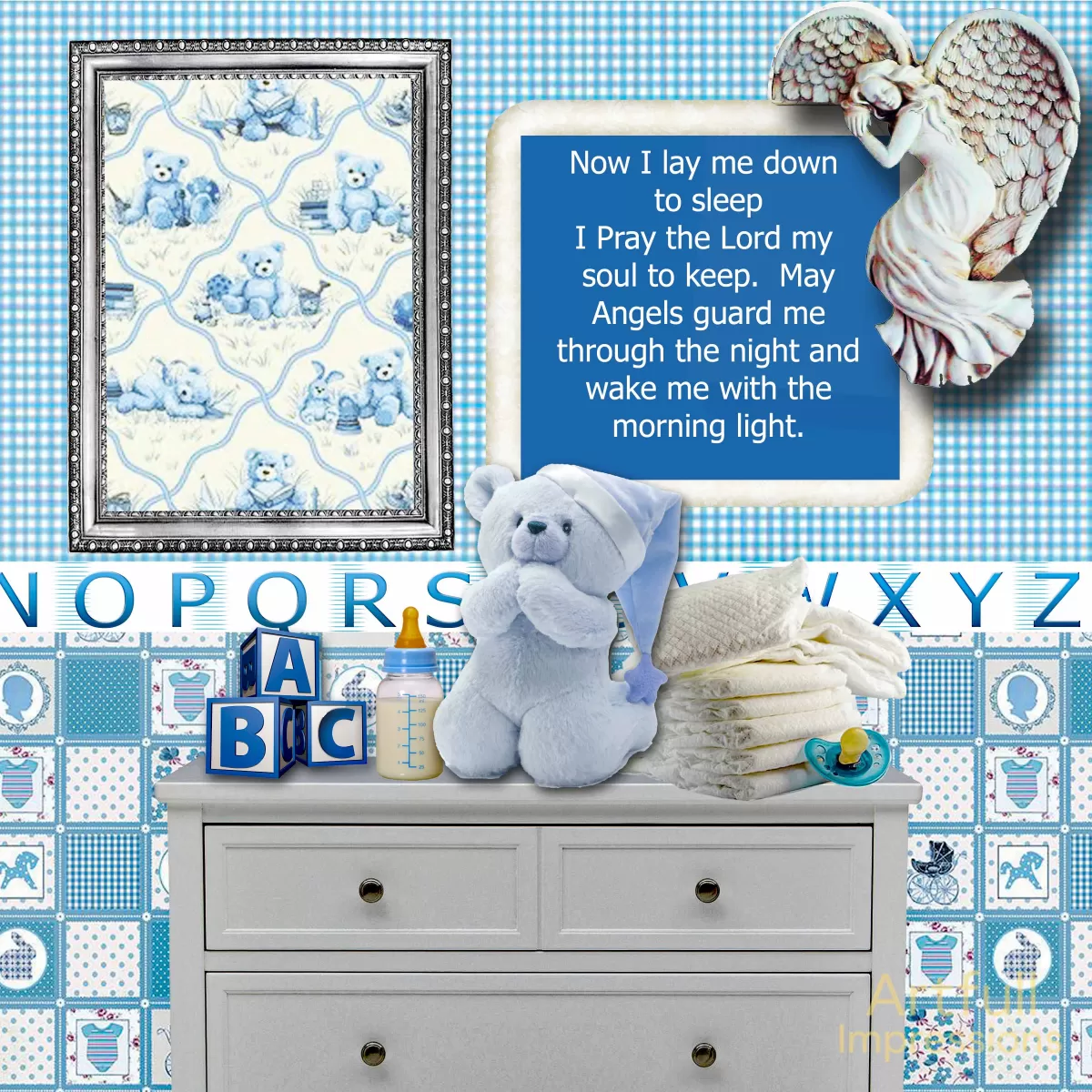 Children - Sweet Dreams Teddy Bear Nursery Set of 2 Personalized Wall Art or Scrapbook Pages