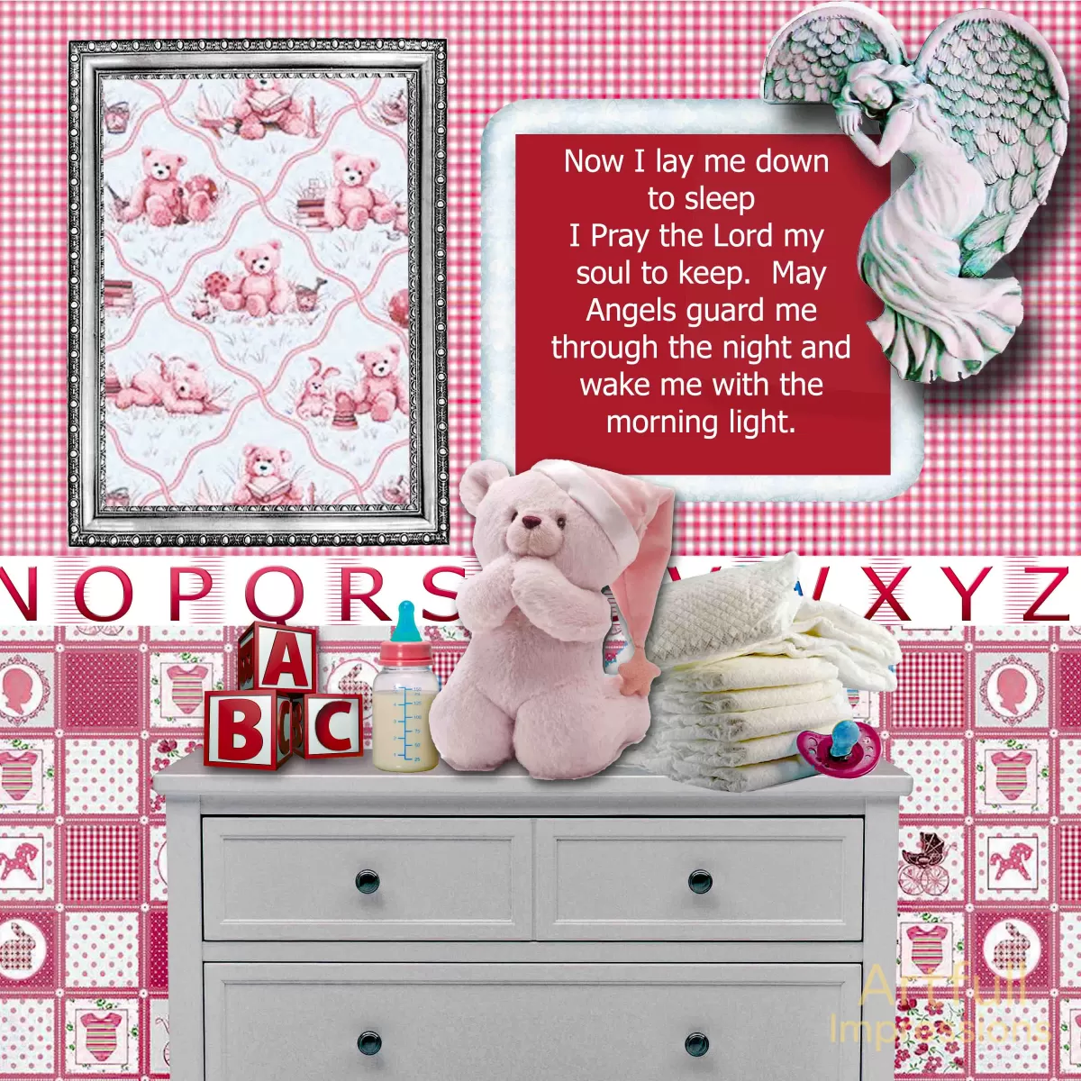 Children - Sweet Slumber in Pink – Two Page Nursery Set Personalized Wall Art or Scrapbook Page
