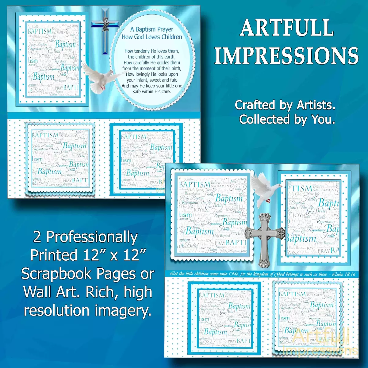 Children - Blessed Baptism Keepsake for Boys – 2 Pages for Personalized Wall Art or Scrapbook