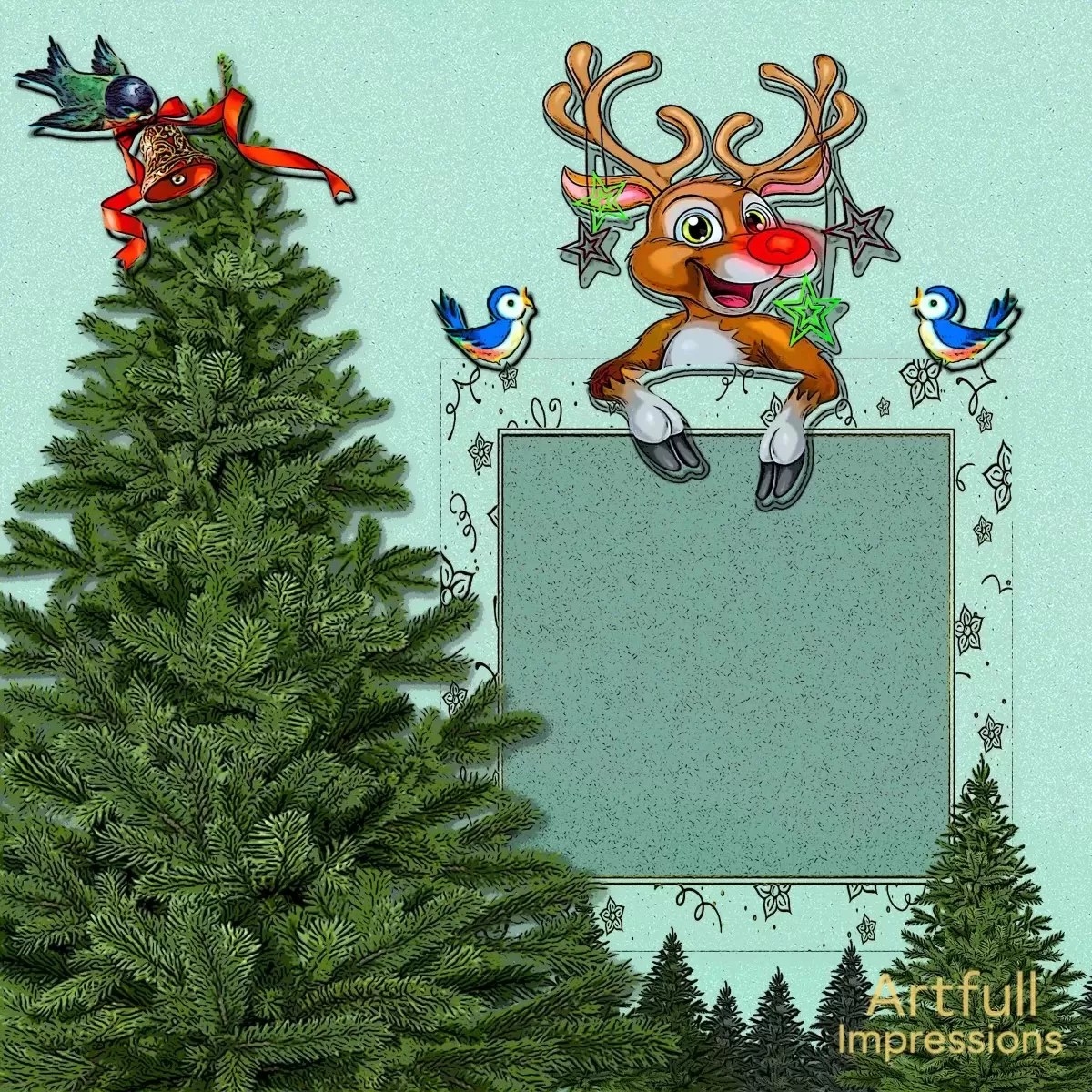 Christmas - Woodland Cheer Seasonal Wall Art or Scrapbook Page Set of 2