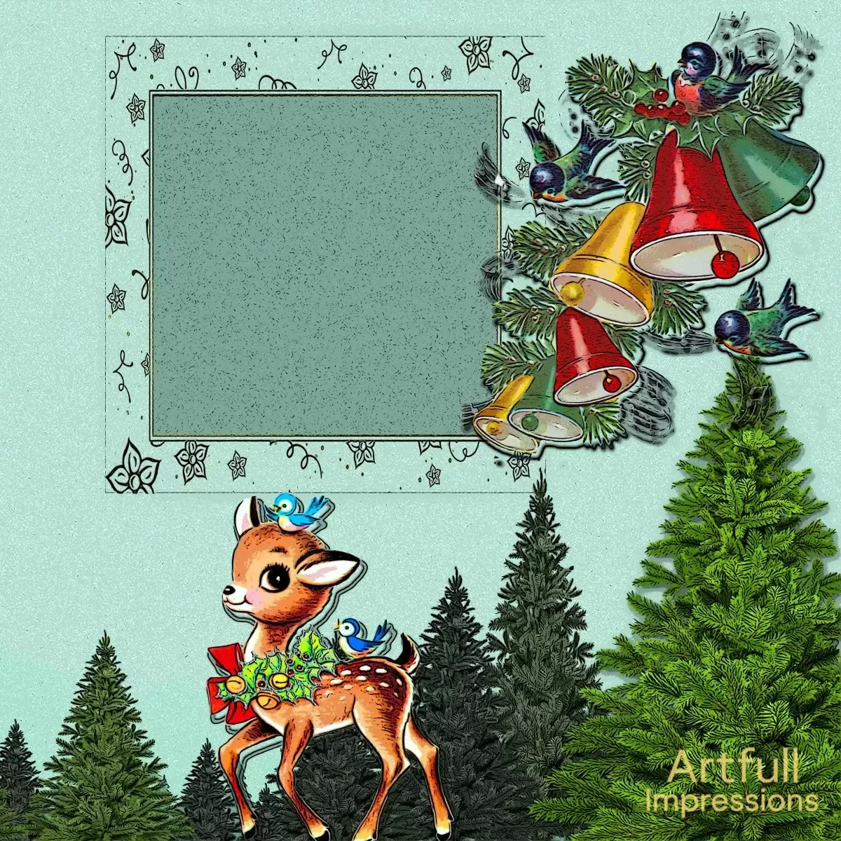 Christmas - Woodland Cheer Seasonal Wall Art or Scrapbook Page Set of 2