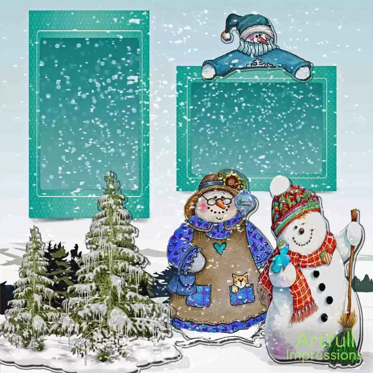 Christmas - Snow Day Smiles – Seasonal Wall Art or Scrapbook Page Set of 2