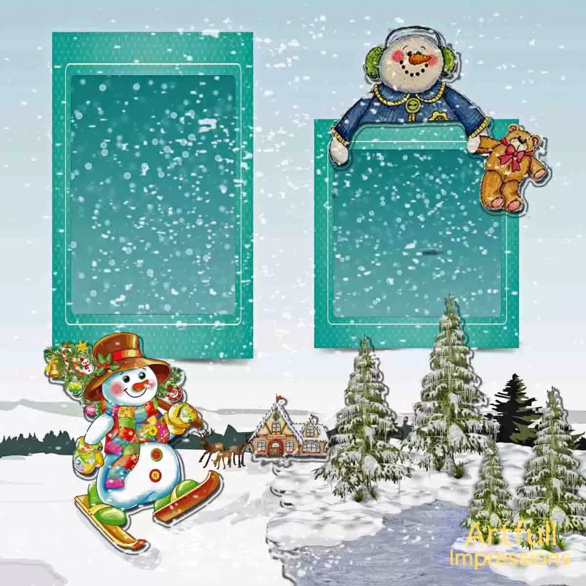 Christmas - Snow Day Smiles – Seasonal Wall Art or Scrapbook Page Set of 2