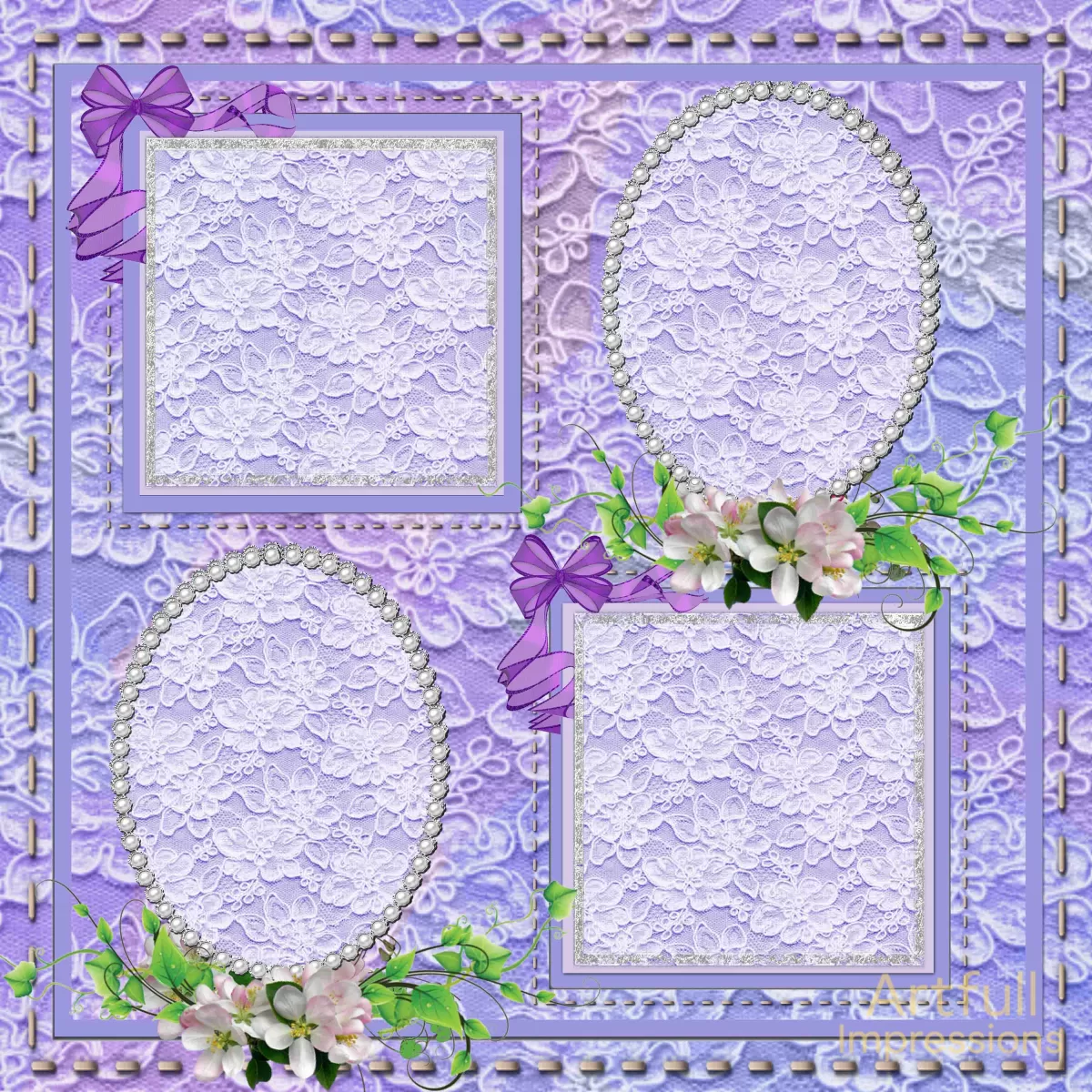 Easter -Lace & Lavender Personalized Wall Art or Scrapbook Page Set (2 Pages)