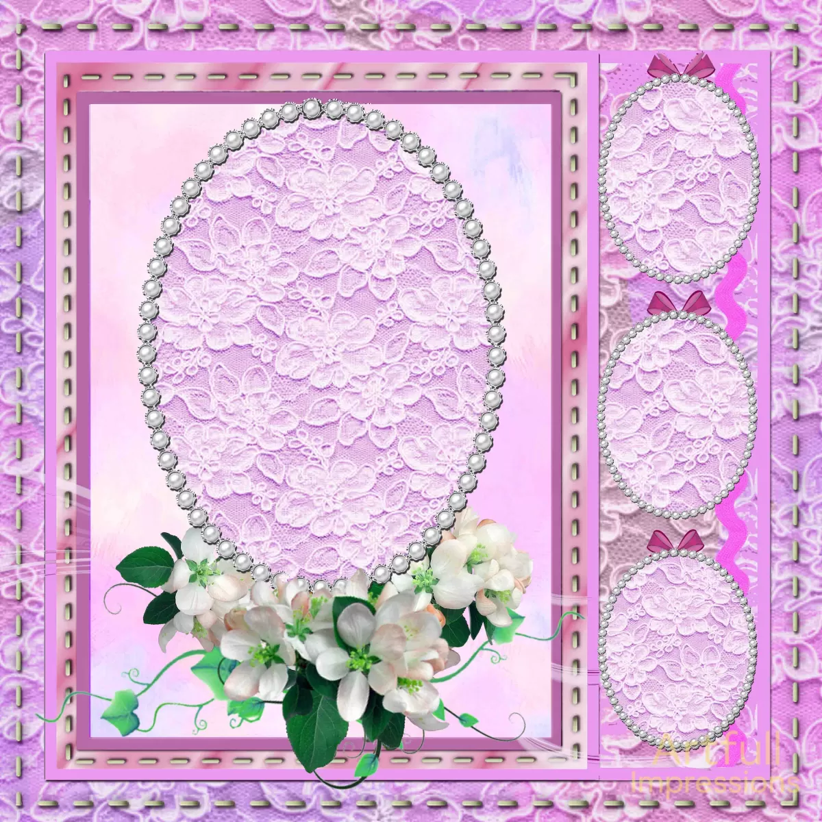 Easter - Petal Pink Lace Personalized Wall Art or Scrapbook Page Set of 2