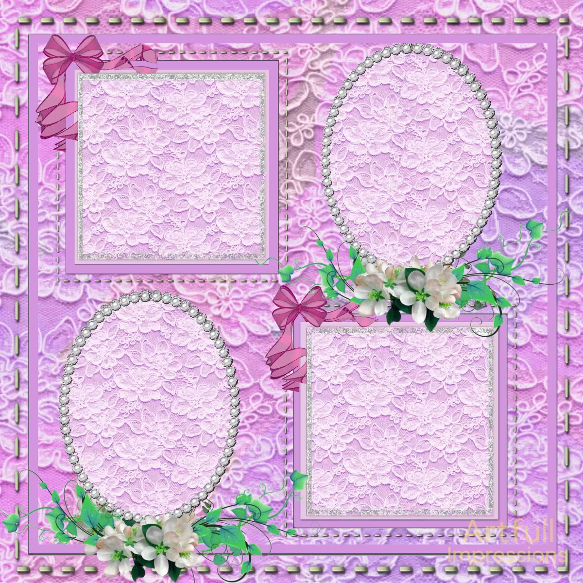 Easter - Petal Pink Lace Personalized Wall Art or Scrapbook Page Set of 2